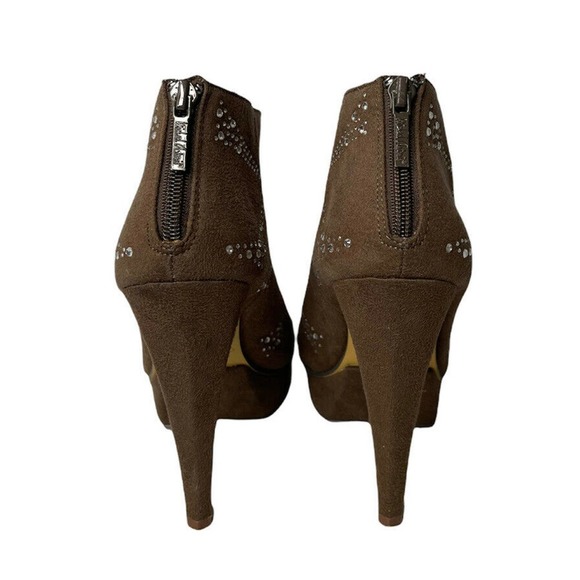 Womens MICHAEL ANTONIO Brown Rhinestone Studded Platform Ankle Booties Heels 7 - Picture 7 of 11